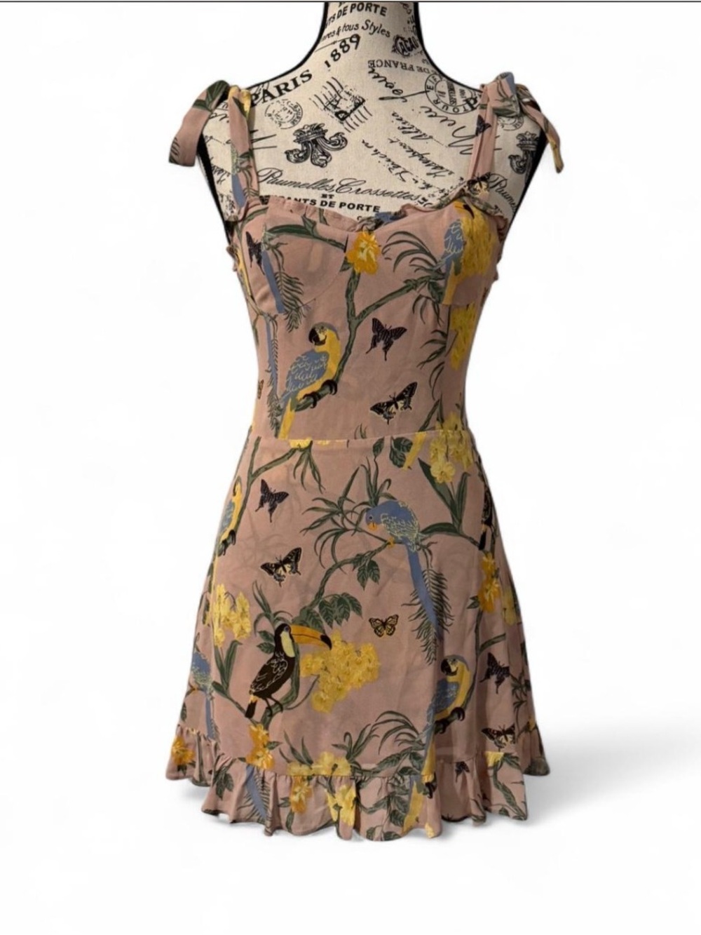 Reformation Floral Parrot Tie-Shoulder Sundress in Dusty Rose